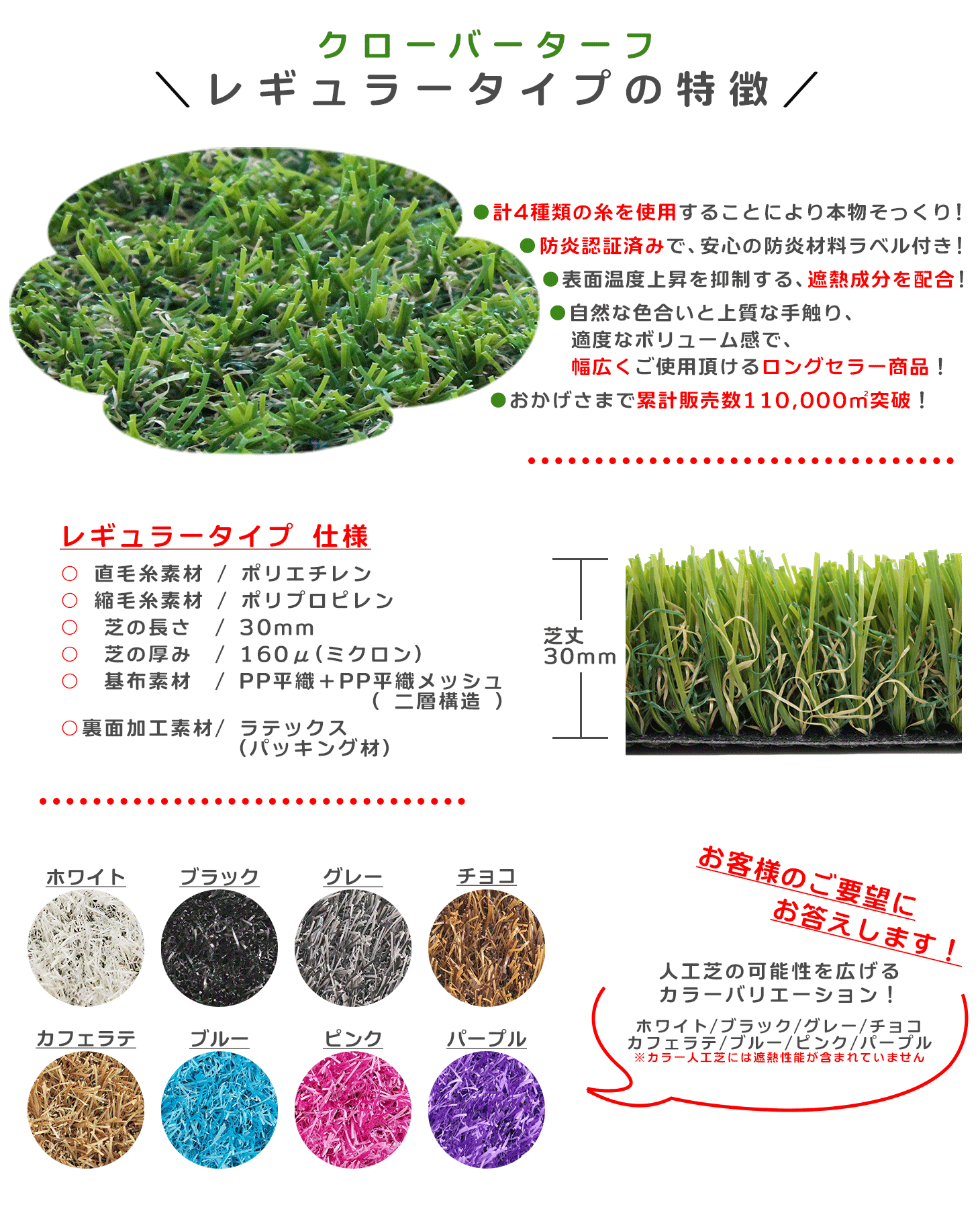 Diyセット Cloverturf 人工芝 レギュラータイプ 1ｍ 10ｍ
